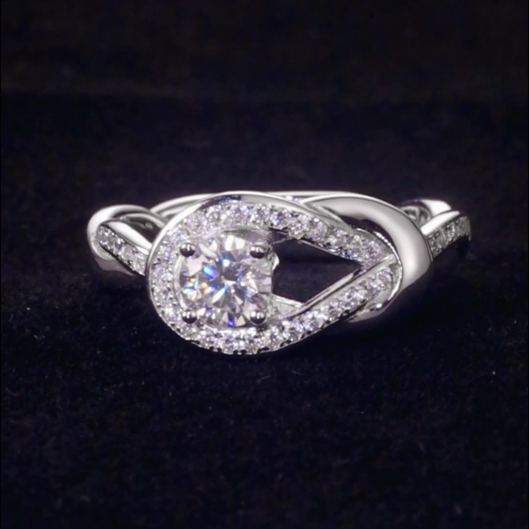 engagement rings for women | Button-Design Moissanite Ring – Platinum Plated 925 Silver Jewelry