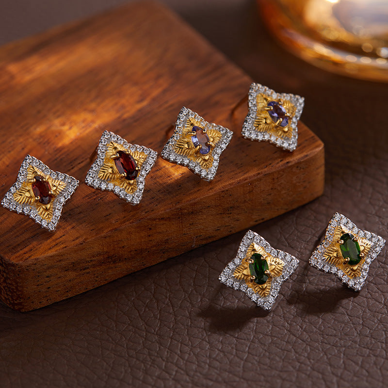Designer Natural Gemstone Earrings - 18K Gold Plated 925 Silver Dainty Jewelry