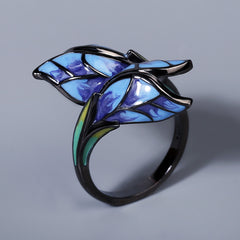 Felistly Jewelry: Enamel Color Ring, Cloisonné Craft Butterfly Flower Diamond Inlay Ring for Women