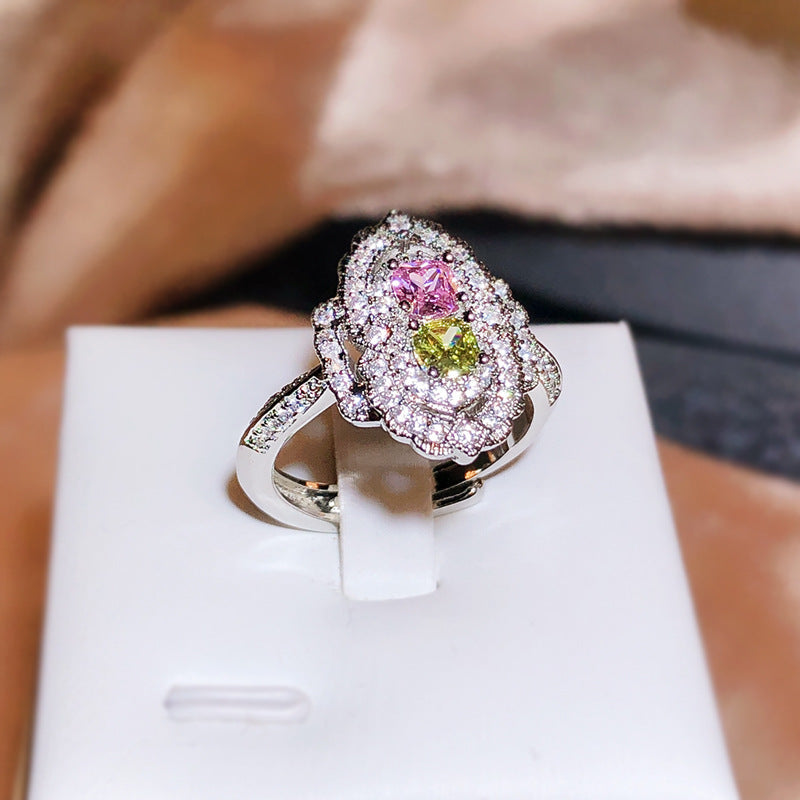 Felistly Jewelry: Pink Diamond & Colored Gemstone Ring for Women - Featuring Yellow Diamond Square CZ Accents, Adjustable Open Band