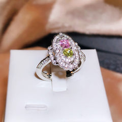 Felistly Jewelry: Pink Diamond & Colored Gemstone Ring for Women - Featuring Yellow Diamond Square CZ Accents, Adjustable Open Band