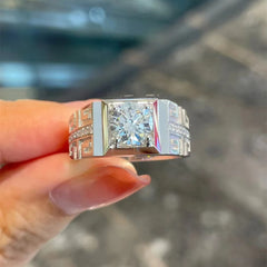 Felistly Jewelry: men gents ring S925 Sterling Silver Moissanite Men's Ring 1ct D Color Closed Thick Plated White Gold Bold & Minimalist Style