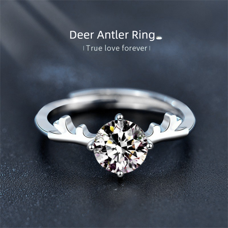 wedding bands for women moissanite Platinum-Plated Moissanite Deer Ring – 925 Silver Romantic Jewelry