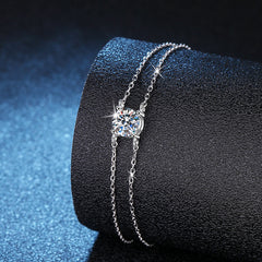 Felistly Jewelry: 1CT Moissanite Double Chain Bracelet - 925 Silver Four-Prong Setting Jewelry for Women