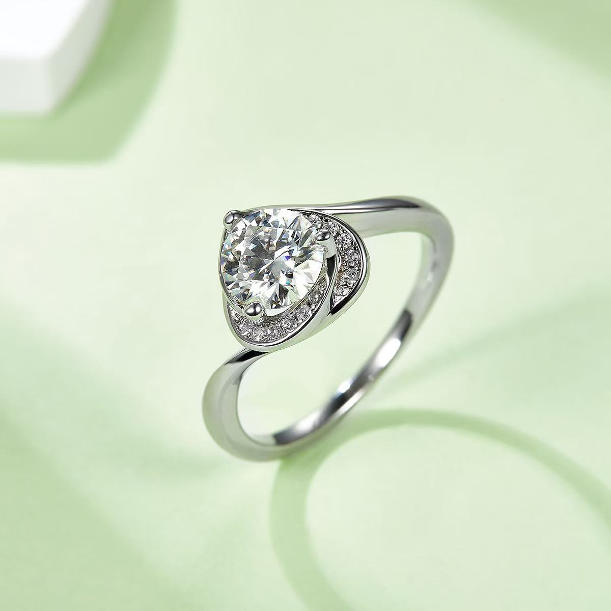 1ct D Color Moissanite Floral Ring - Rhodium-Plated Sterling Silver for Her | vintage inspired moissanite engagement rings