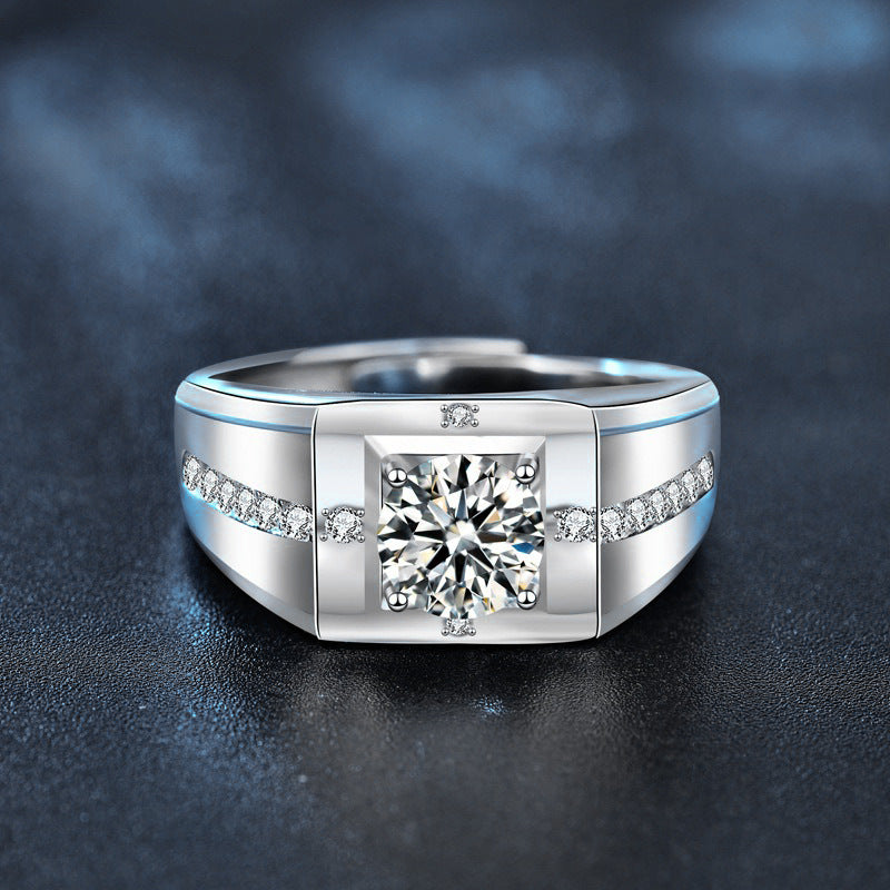 Felistly Jewelry: Men gents ring Sterling Silver S925 2ct Moissanite Men's Ring Bold Open Gap Design Edgy Statement Piece - Independent Designer Collection