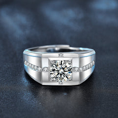 Felistly Jewelry: Men gents ring Sterling Silver S925 2ct Moissanite Men's Ring Bold Open Gap Design Edgy Statement Piece - Independent Designer Collection