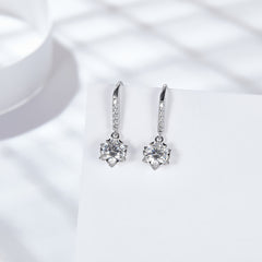 D Color Moissanite Snowflake Earrings – 925 Silver 6-Prong Dangle Earrings for Women