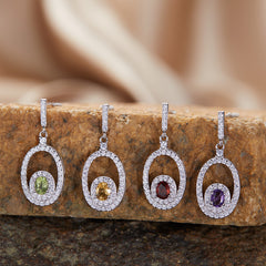 Natural Amethyst Citrine Earrings - 18K Gold Plated 925 Silver Studs (Chakra Healing Gemstones)