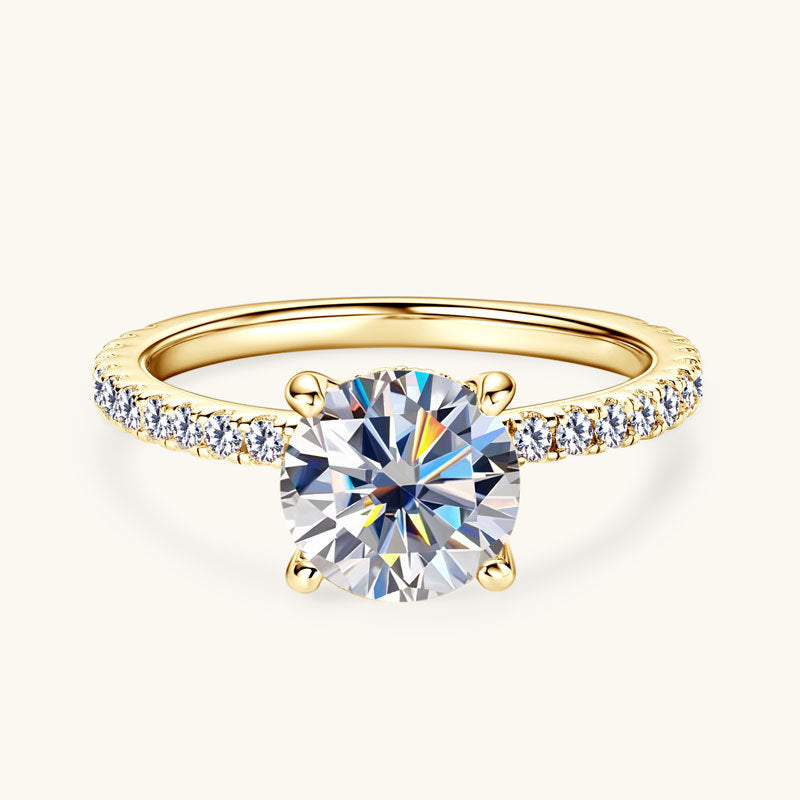 Felistly Jewelry:925 Sterling Silver 2ct Moissanite Ring for Women – High-End Micro Pave Four-Prong Solitaire Ring