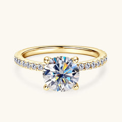 Felistly Jewelry:925 Sterling Silver 2ct Moissanite Ring for Women – High-End Micro Pave Four-Prong Solitaire Ring