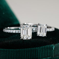 Felistly Jewelry: S925 Sterling Silver moissanite  Rectangular Ring with 3ct Emerald-Cut Gemstone for Women