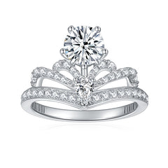 engagement rings for women | Luxury 1ct + 0.8ct D Moissanite Crown Ring – Platinum-Plated 925 Silver |
