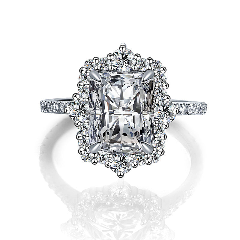 Felistly Jewelry: Radiant Cut Moissanite Engagement Rings | 2025 New 5ct 8x10mm Radiant Cut Full Moissanite Ring in 925 Silver Gold Plated - Cross-Border Best Seller