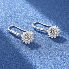 Sunflower Moissanite Earrings - 925 Silver French Pavé Jewelry (Hook/Stud Combo)