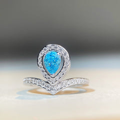 Felistly Jewelry: Teardrop Crown Ring S925 Sterling Silver Aquamarine Ice-Cut Ring with Pear-Shaped Blue Zircon & High Carbon Diamond