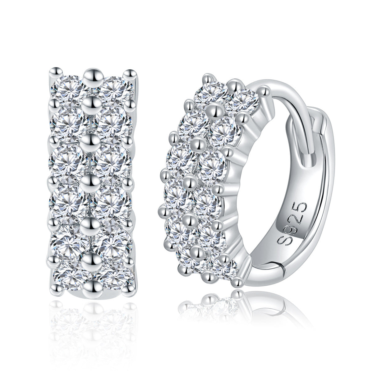 Double Row D Color Moissanite Studs - 18K Gold Plated 925 Silver Everyday Luxury