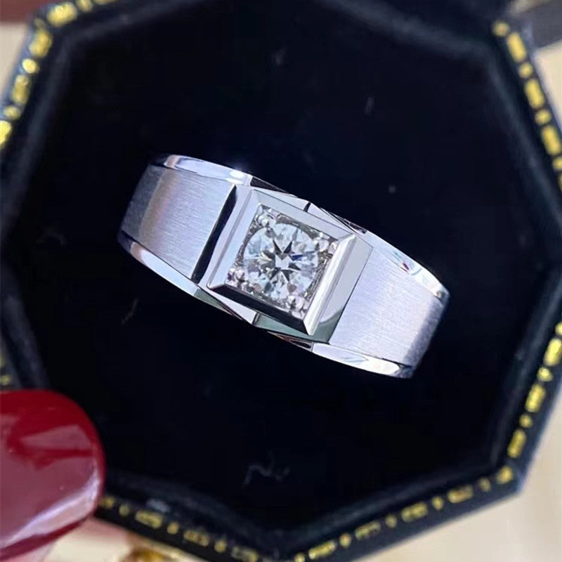 Felistly Jewelry: Men gents ring Men's S925 Sterling Silver Moissanite Ring – 1 Carat 8 Hearts & Arrows, Passes Diamond Tester, Brushed Finish, Minimalist Business Style