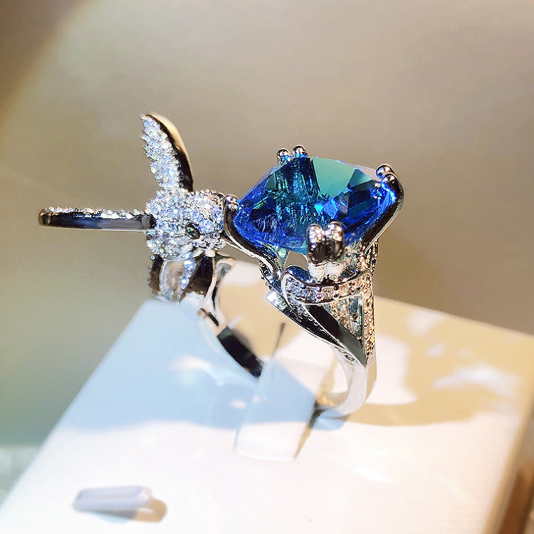 Felistly Jewelry: High-End Custom Design Gemstone Women's Ring - Sugar Cube Stone Hummingbird Ring