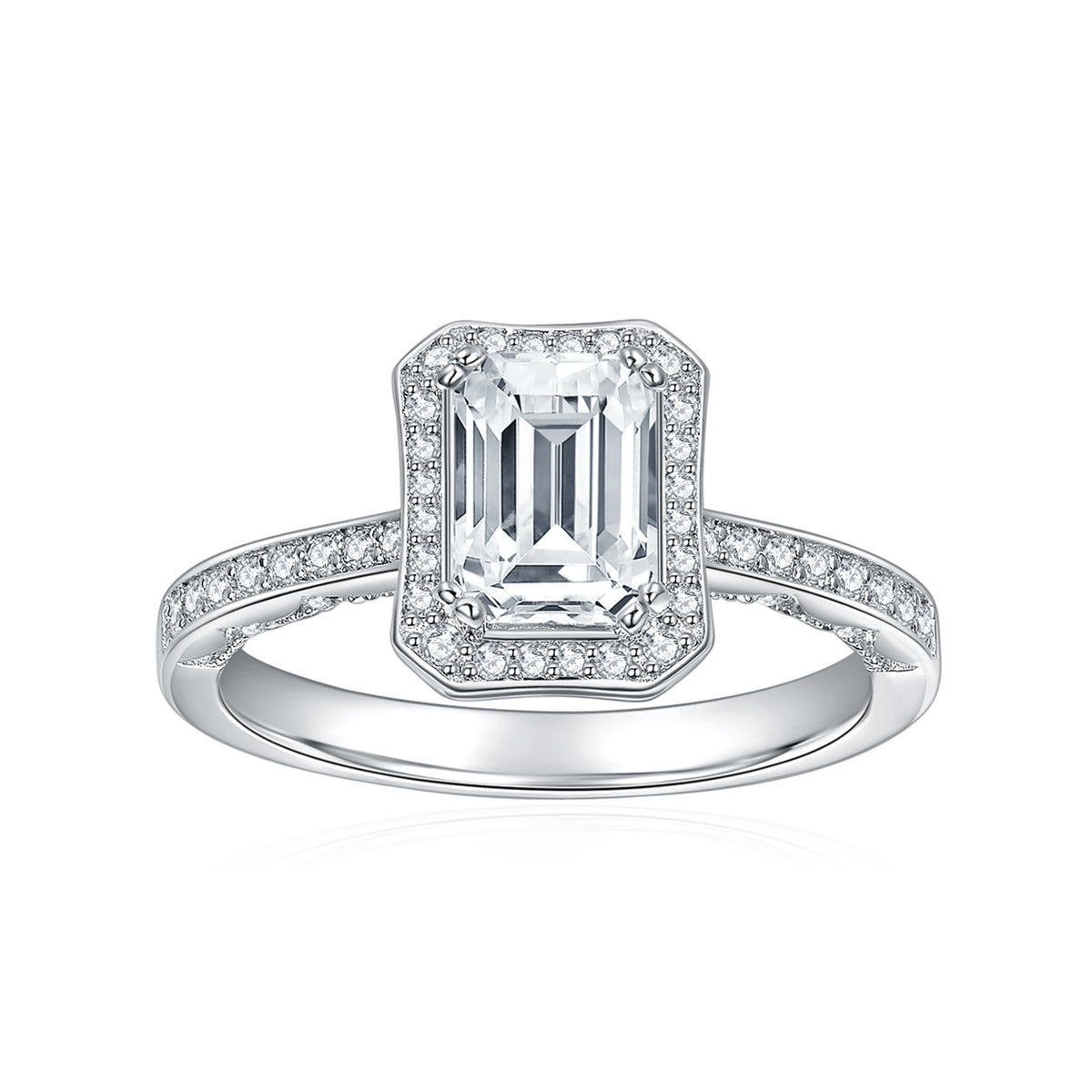 moissanite emerald cut ring 1.25ct D Color Moissanite Ring – Platinum-Plated 925 Silver | engagement rings for women