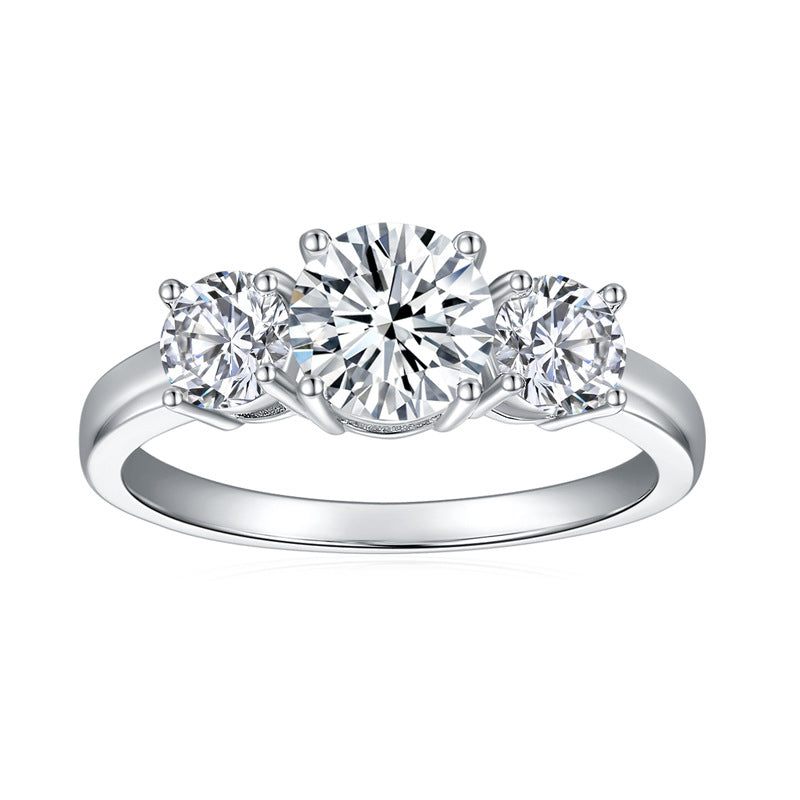 moissanite vintage rings three-Stone 1ct & 2*0.5ct D Moissanite Ring - Platinum Plated 925 Silver 'Three Lives' Jewelry engagement rings for women