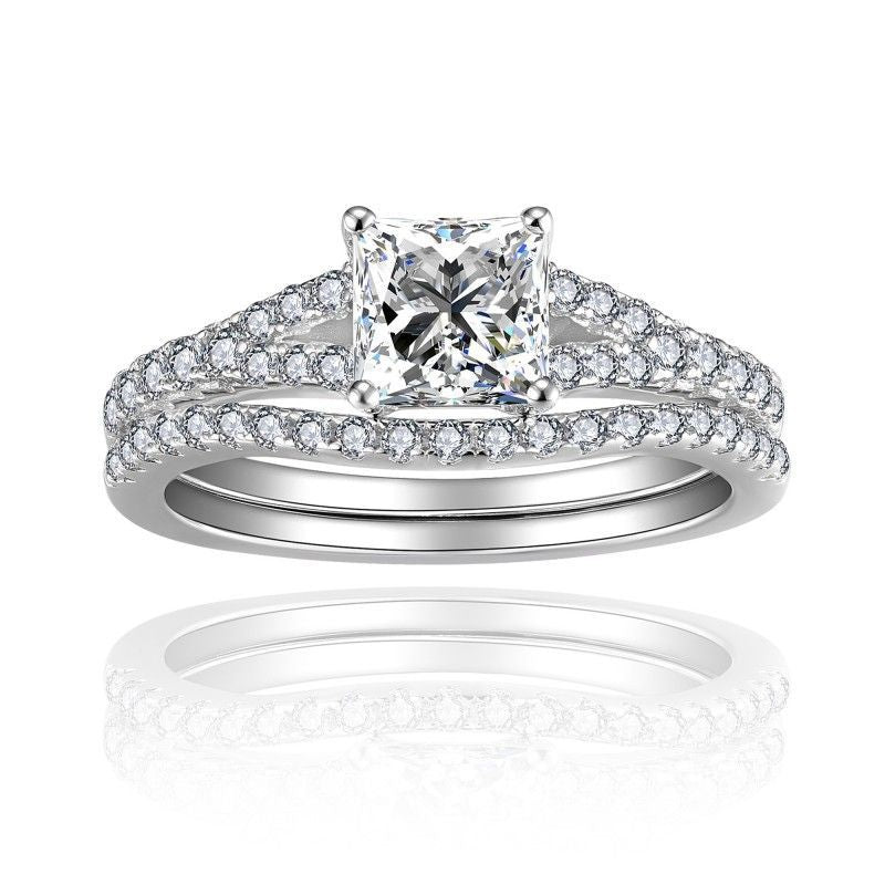 Princess Cut 1ct Moissanite Ring - 925 Silver with Platinum Plating