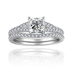 Princess Cut 1ct Moissanite Ring - 925 Silver with Platinum Plating