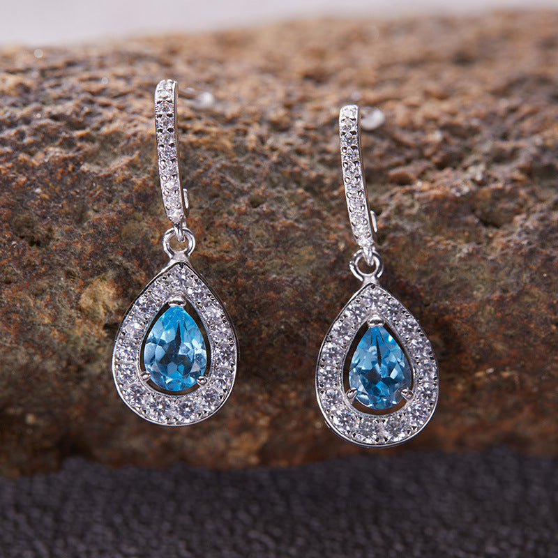 Handcrafted Natural Gemstone Earrings - Platinum Plated 925 Silver Hypoallergenic Studs