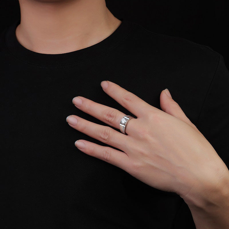 Men gents ring 3ct S925 Sterling Silver Moissanite Minimalist Men's Ring