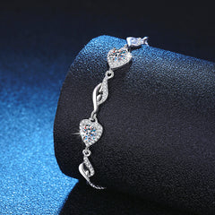 Felistly Jewelry: 1CT Heart Butterfly Bracelet - 925 Silver Korean Style Moissanite Jewelry for Her