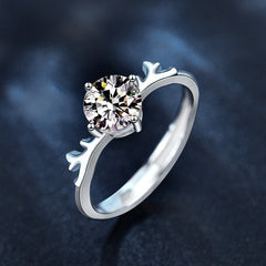 wedding bands for women moissanite Platinum-Plated Moissanite Deer Ring – 925 Silver Romantic Jewelry