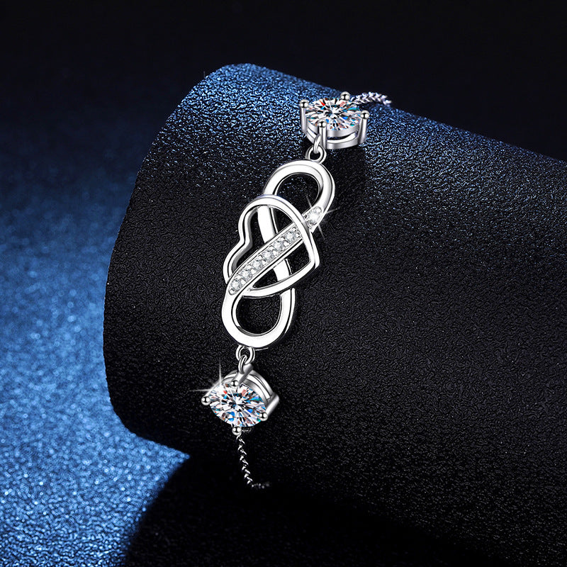 Felistly Jewelry: 2CT D Color Moissanite Bracelet - 925 Silver Adjustable Couple's Jewelry with Eternal Love Charm