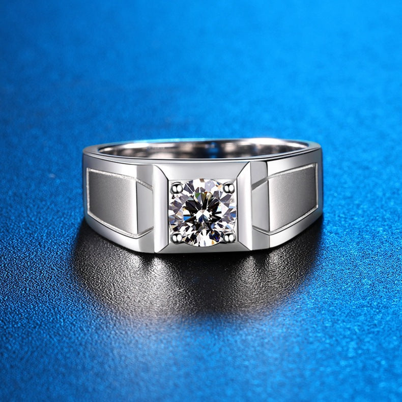 Felistly Jewelry: men gents ring S925 Sterling Silver Moissanite Men's Ring 1ct D Color Closed Thick Plated White Gold Bold & Minimalist Style