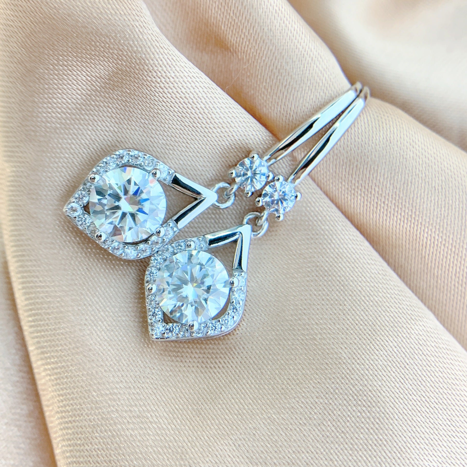 S925 Sterling Silver Moissanite Drop Earrings (1ct/2ct) – High-End Cubic Zirconia Fashion Dangle Earrings