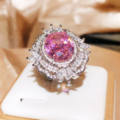 Felistly Jewelry: New Arrival Pink Zircon Full Pavé Pink Tourmaline Open Ring for Women
