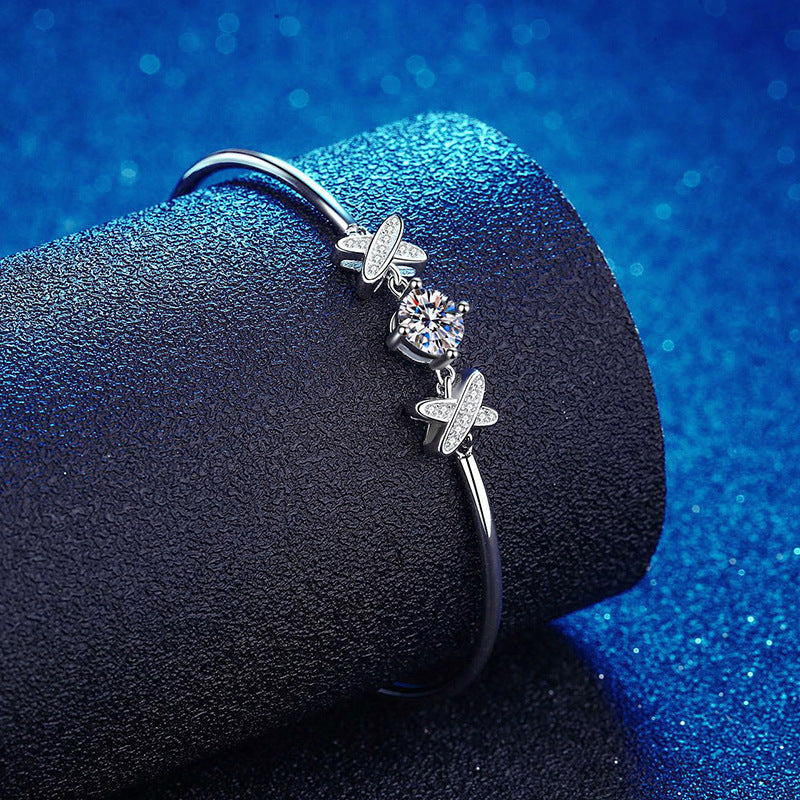 Felistly Jewelry: 1CT Moissanite Bow Bracelet - 925 Silver Platinum Plated Korean Fashion Jewelry