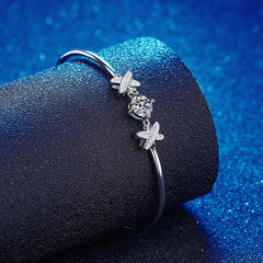 Felistly Jewelry: 1CT Moissanite Bow Bracelet - 925 Silver Platinum Plated Korean Fashion Jewelry