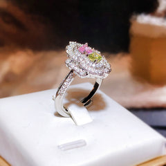 Felistly Jewelry: Pink Diamond & Colored Gemstone Ring for Women - Featuring Yellow Diamond Square CZ Accents, Adjustable Open Band
