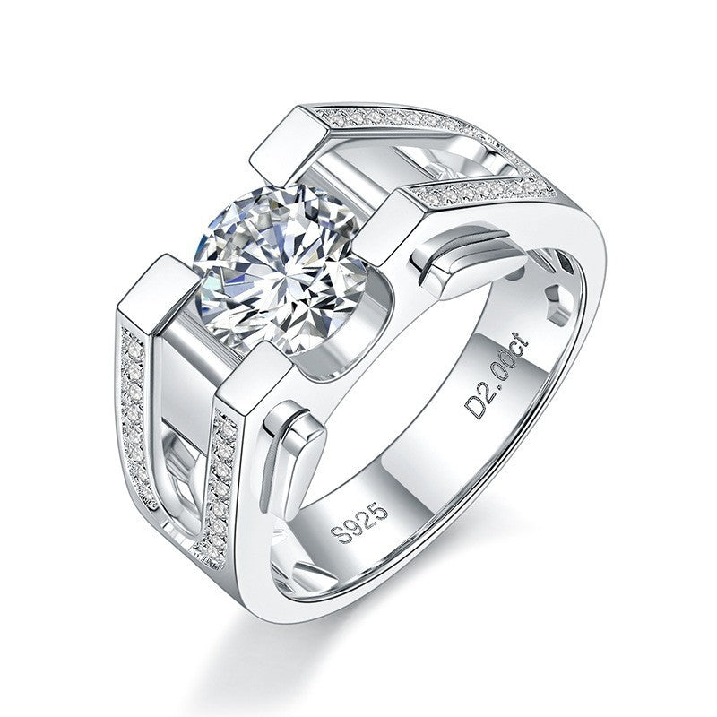 Felistly Jewelry: Men gents ring 2CT Moissanite Men's Ring in S925 Sterling Silver - Luxury Minimalist Design, Elegant Wedding Band Jewelry for Men