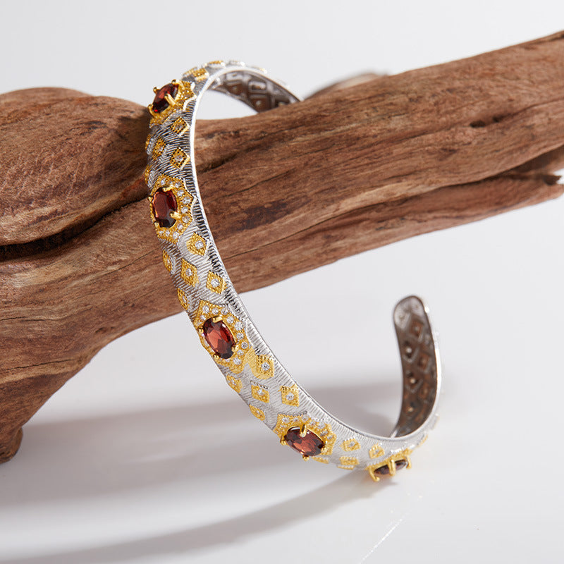 Felistly Jewelry: Royal Vintage Garnet Bracelet - 925 Silver Antique Inspired Jewelry for Women