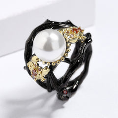 Felistly Jewelry: Fashion Pearl-Inlaid Black Gold Women's Ring - Bohemian Style Jewelry, Handcrafted Premium Party Ring