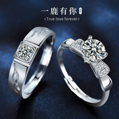 His & Hers Moissanite Promise Rings – Platinum-Plated 925 Silver ‘Deer to Love’ Collection