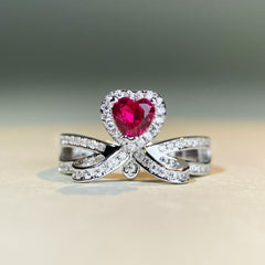 Felistly Jewelry: 925 Sterling Silver Heart Ring with Ruby & D Color Moissanite – Classic Red Gemstone Diamond Ring