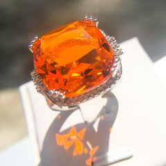 Felistly Jewelry: Luxury Exaggerated Orange Stone Statement Ring for Women, Party Jewelry, Solitaire Prong Setting