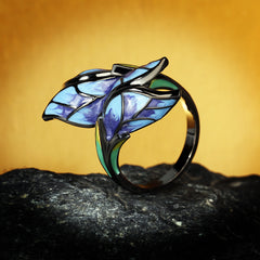 Felistly Jewelry: Enamel Color Ring, Cloisonné Craft Butterfly Flower Diamond Inlay Ring for Women