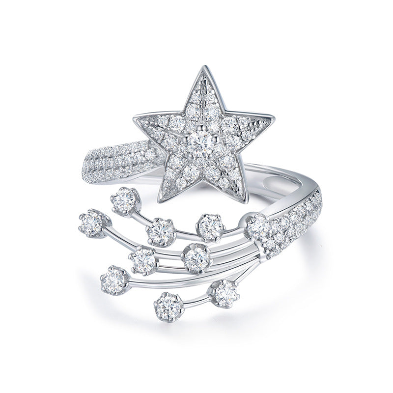 engagement rings for women | Celestial Comet Ring - 925 Silver with Platinum Plating & Pavé Moissanites