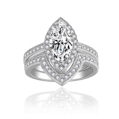 Felistly Jewelry: engagement rings for women | Petite French-Inspired Vintage Beaded 6x12mm Marquise 2ct Ring Set in Sterling Silver 18K Gold Plated | elongated cushion cut with wedding band
