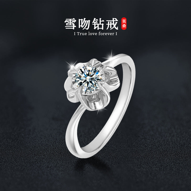 Luxury Rectangular Moissanite Ring – Snow Kiss Collection (Platinum-Plated 925 Silver)