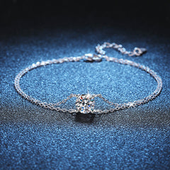 Felistly Jewelry: 1CT Moissanite Double Chain Bracelet - 925 Silver Four-Prong Setting Jewelry for Women