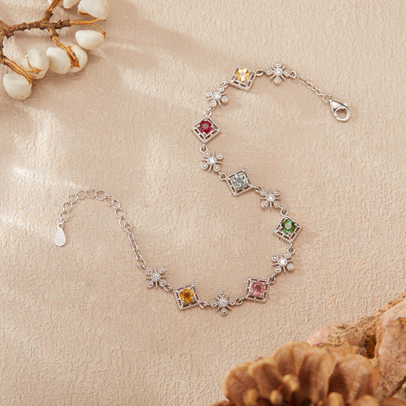 Natural Gemstone Tourmaline Bracelet for Women, S925 Sterling Silver Colorful Jewelry